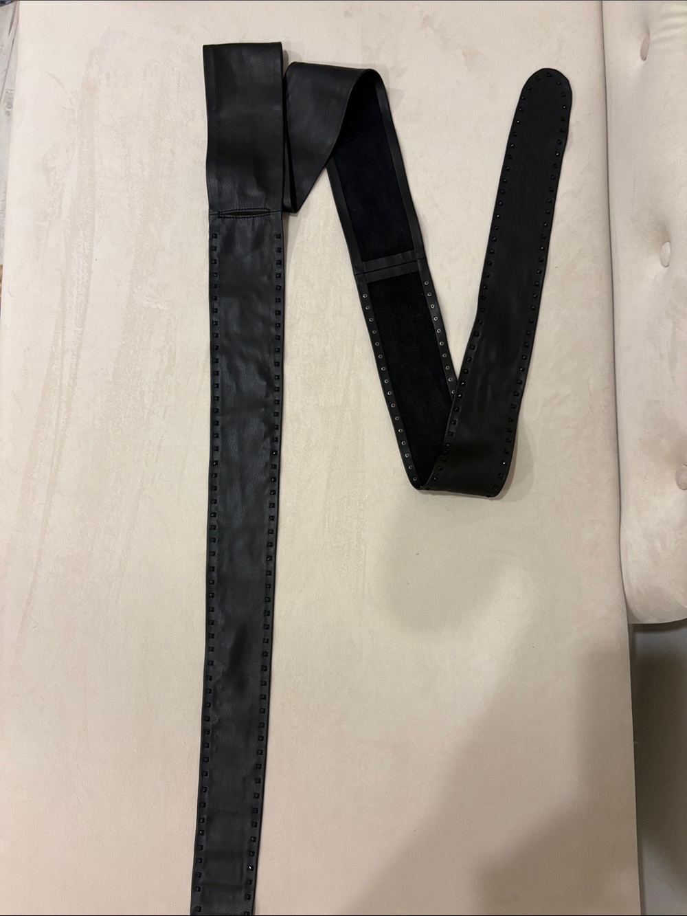 White House Black Market Black Wide Stud-Trim Obi Belt never worn
